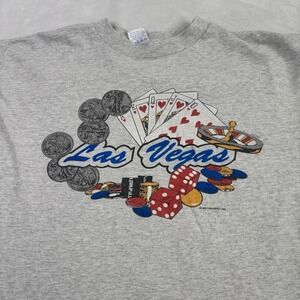 VTG HL Miller Las Vegas Royal Flush Grey Short Sleeve Graphic Shirt Men's LG